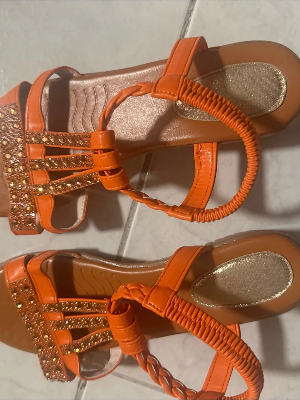 Orange Braided Strap Jeweled Sandals size 10.5